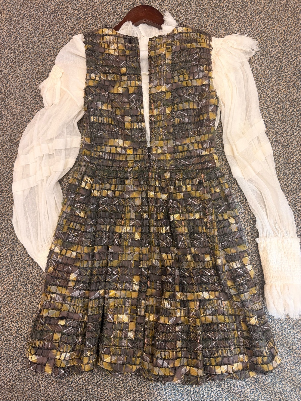 Vintage Chanel Metiers Dart  Tweed Mini Dress with Sheer Puff Sleeves - Picture 4 of 8